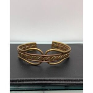 Vintage Copper, Brass, & Silver Tone  Braided Cuff Bracelet Boho Brutalist